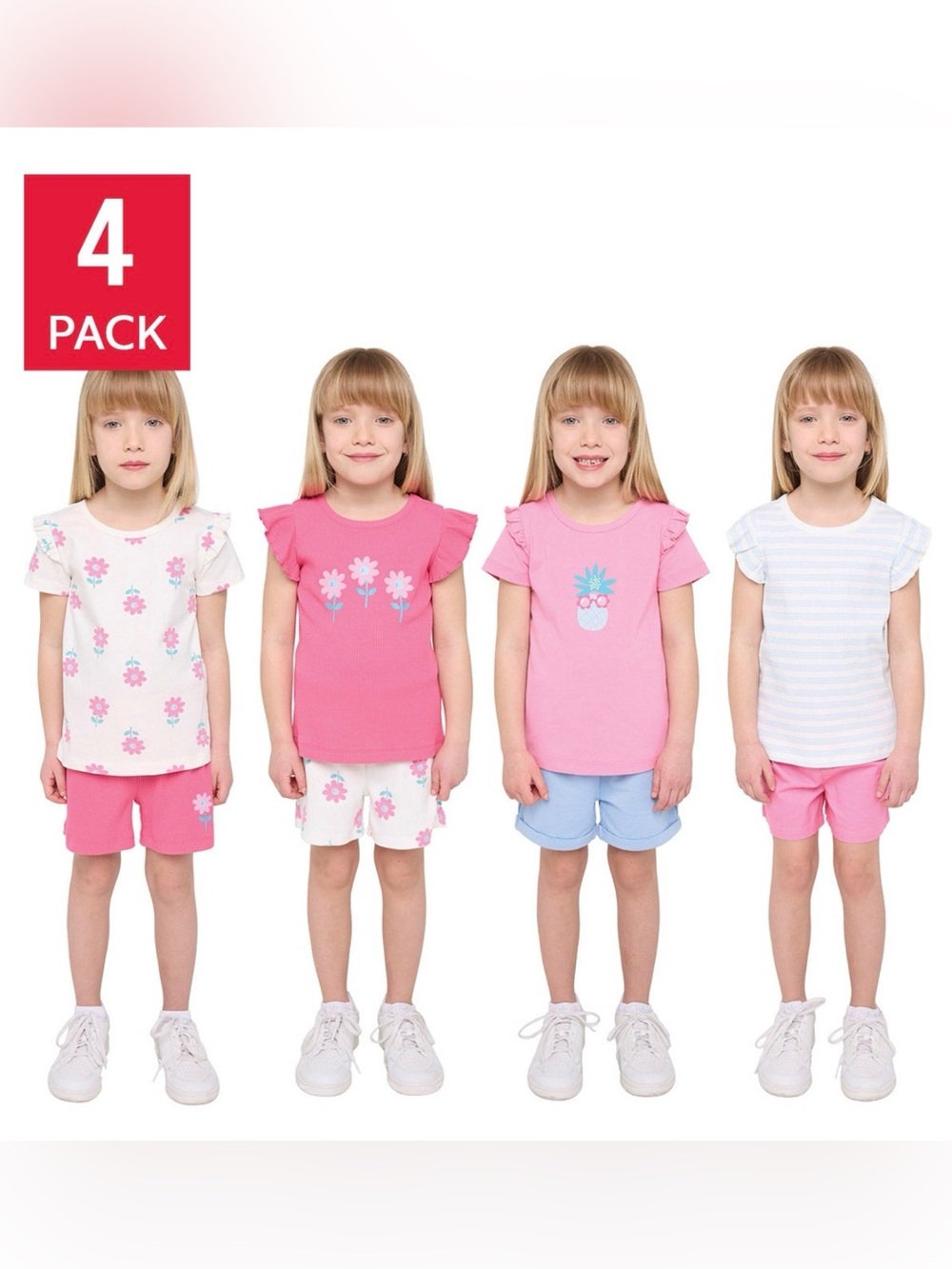 NWT Pekkle Girls 4-Pack Pink & Blue Short Set size 5